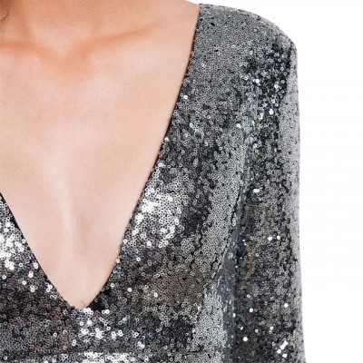 'Akasha' silver long dress with sequins and turtleneck